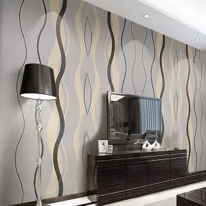 Grey Non Woven Modern 3D Wallpaper for Livingroom Bedroom Kitchen 10M