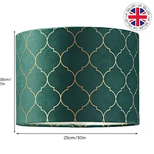 Modern Soft Brushable Forest Green Velvet 25cm Lamp Shade with Gold Foil Decor