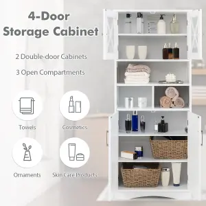 COSTWAY 145 cm Tall Bathroom Cabinet Kitchen Cupboard Sideboard Cabinet w/ Acrylic Doors