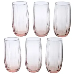 Queensway Home & Dining 500ml 6 Pcs Linka Pink Coloured Glassware Cup Tall Short Cocktail Tumblers Sets