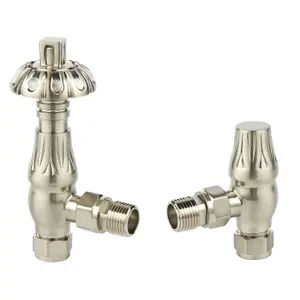 Pair of Light Nickel Decorative Metal Head Angled Radiator Valves