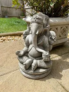 Oriental Ganesh Stone Garden Statue Outdoor Buddha Ornament Monk British Made Sculpture