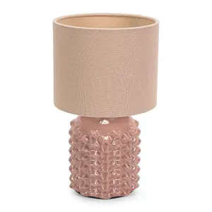 ValueLights Asha Ceramic Pink Geometric Textured Base Table Lamp with Drum Shade - LED Bulb Included