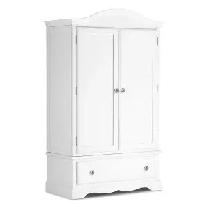 Romance Double Wardrobe With Drawer and Crystal Handles - True White