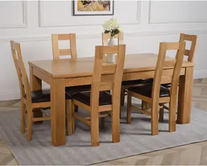 Dakota 182 x 92 cm Chunky Oak Large Dining Table and 6 Chairs Dining Set with Yale Chairs