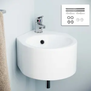 Nes Home 300 X 435mm Bathroom Wall Hung Cloakroom Ceramic Compact Corner Basin Sink And Fittings