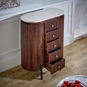 Ancient Mango Wood Wide Chest Of Drawers with Marble Top & Metal Legs