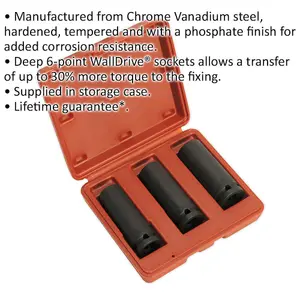 3 PACK - 17mm 19mm 21mm DEEP Impact Socket Set - 1/2" Square Drive - 6 Point