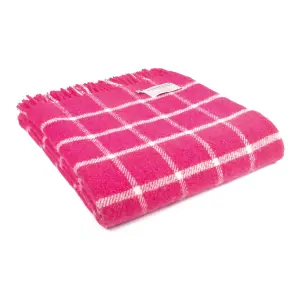 100% Pure New Wool Chequered Check Throw Blanket Made in Wales Pink