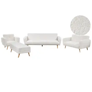 Living Room Fabric Sofa Set White Boucle FLORLI