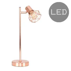 ValueLights Angus Retro Style Metal Basket Cage Desk Lamp In Copper Finish - Includes 4w LED Filament Bulb 2700K Warm White