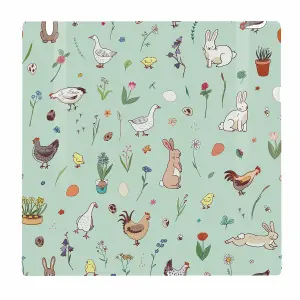 Easter Animals Large Square Glass Worktop Protector - Easter Gift - Smooth Kitchen Chopping Board with Non-Slip Feet