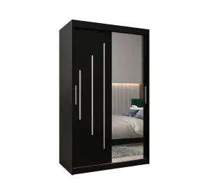 Sleek Black York II Sliding Door Wardrobe W1200mm H2000mm D620mm Mirrored Modern Storage Solution