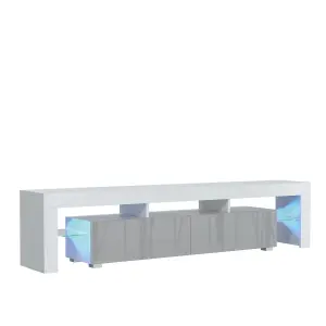 Nova TV Unit 200cm White and Grey High Gloss Doors with LED Lighting - Creative Furniture