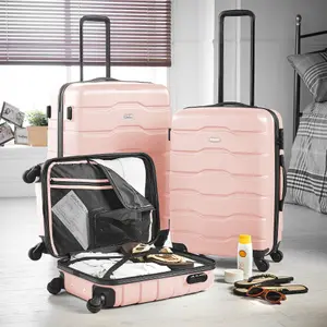 VonHaus Suitcase Set, Pink 3pc Lightweight Wheeled Luggage, ABS Plastic Carry On or Check in Travel Case, Durable Hard Shell w/ 4