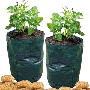 Set of 2 Potato Grow Bags - Indoor or Outdoor Garden Planting Bag with Side Flap, Drainage Hole & Handles - H45 x 30cm Diameter