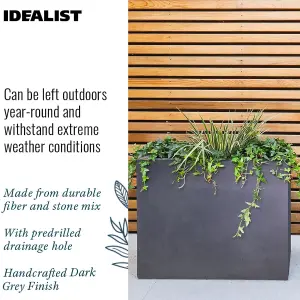 Set of 2 IDEALIST™ 50cm Garden Trough, Dark Grey Reinforced Stone Rectangular Planter, Outdoor Plant Pots L50 W20 H40 cm, 40L