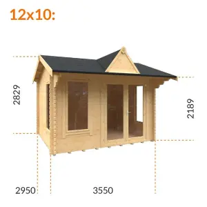 12ft x 10ft (3550mm x 2950mm) Horsforth "The Louisiana" 44mm Log Cabin With 3 Opening Windows