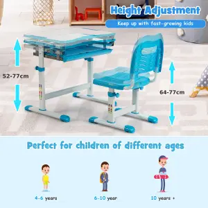 COSTWAY Kids Desk & Chair Set Adjustable Study Table with Tilting Tabletop