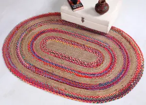 FIESTA Oval Rug Jute Hand Woven with Recycled Fabric / 75 cm x 120 cm