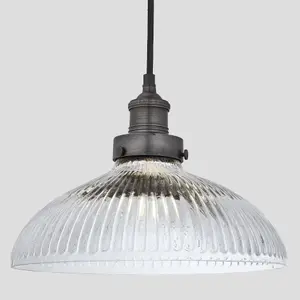 Industville Brooklyn Glass Dome Pendant, 12 Inch, Pewter Holder