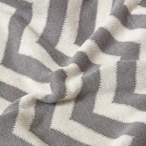 Homescapes Grey Chevron Cotton Knitted Throw, 130 x 170 cm