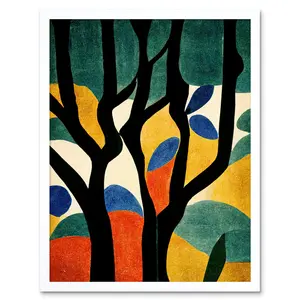 Autumn Trees Minimalist Matisse Style - Print White Framed Paper / 43cm H x 33cm W