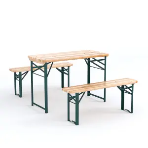 Set of 3 Garden Patio Metal Wood Folding Table Bench Set Camping Outdoor Furniture Set