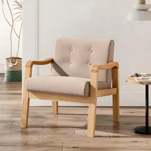 Modern Wooden Frame Beige Upholstered Armchair Recliner Chair Sofa Chair