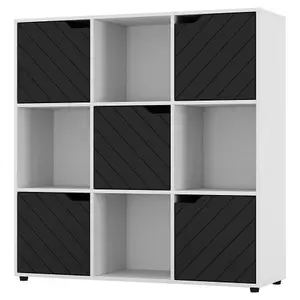 URBNLIVING 91cm Height White Wooden 9 Cube Bookcase with Black Line Door Shelf Storage Shelving Display