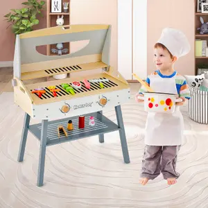 Costway Kids Barbecue Grill Playset Wooden Pretend Toy BBQ Set Cooking Gift