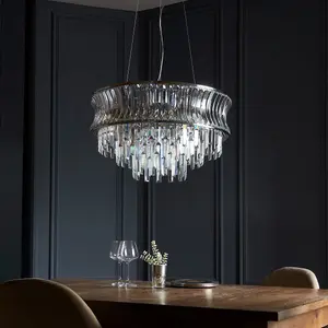 Luminosa Vittoria Pendant Ceiling Light Bright Nickel Plate, Crystal And Clear Glass