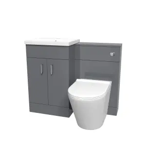 Nes Home Grey Vanity Basin Cabinet, WC Unit & Rimless Toilet