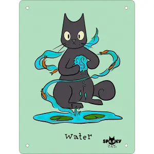 Spooky Cat Elements Water Tin Mini Plaque Green/Black (One Size)