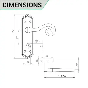 AFIT Curly Black Antique Door Handle on Backplate Sashlock Kit / Pack - 64mm Lock 76mm Hinges