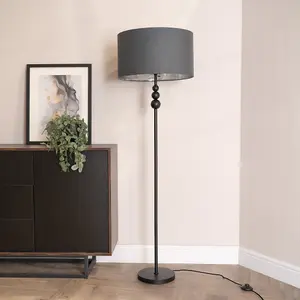 ValueLights Marissa Black Stacked Ball Floor Lamp with Charcoal with Chrome Inner Lamp Shade and LED Bulb