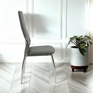 Nova Faux Leather Dining Chair In Grey With Chrome Legs And Sides