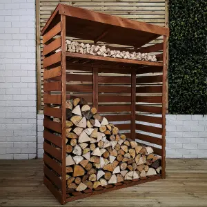 156cm x 117cm Large Wooden Outdoor Garden Patio Log Store Shed with Shelf