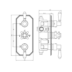 ENKI Regent English Gold Black Crosshead 2-Outlet Solid Brass Thermostatic Triple Shower Valve TSV041