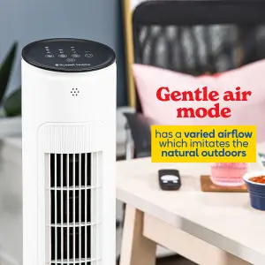 Russell Hobbs Tower Fan with Remote Control 1m Height 3 Speed Settings Oscillating 32W White RHTWR3S