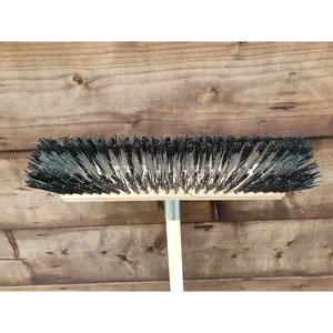 Heavy Duty Garden Broom Outdoor 40 cm / 15.5 in Stiff Hard Brush & Metal Scraper for Sweeping Stable, Yard - 115 cm Long Handle