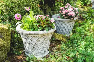 Pair of Large Wicker pattern Stone Plant pot