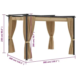 Berkfield Gazebo with Curtains 3x3 m Taupe Steel