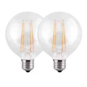 Harper Living 8 Watts G95 E27 LED Bulb Clear Globe Warm White Dimmable, Pack of 2