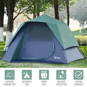 Outsunny Family Pop-Up Camping Tent W/ Removable Waterproof Rainfly, Storage Bag