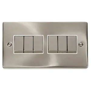 Satin / Brushed Chrome 10A 6 Gang 2 Way Ingot Light Switch - White Trim - SE Home