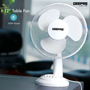 Geepas 12 inch 3 Speed Portable Desk Fan- Low Noise, Oscillating, Home Office Cooling Fan