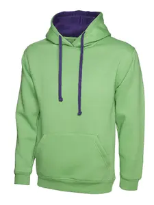 Uneek - Unisex Contrast Hooded Sweatshirt/Jumper  - 50% Polyester 50% Cotton - Lime/Purple - Size XS