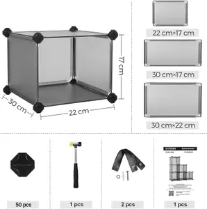 Interlocking Shoe Rack, Rectangular Storage Organiser, 15-Slot Modular DIY Storage Shelf Unit, Metal Wire Wardrobe, Grey UKLPC44G