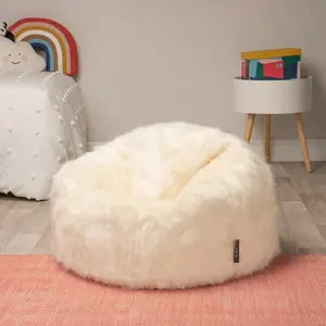 Icon Kids Faux Fur Fluffy Bean Bag Chair Natural